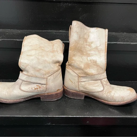 Bed Stu white / cream moto double zip mid- calf boots sz 8 - Picture 6 of 12